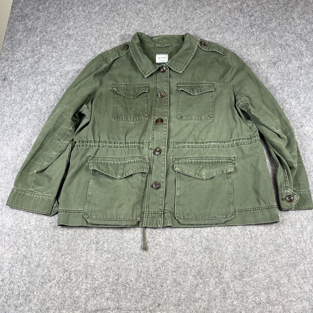 Old Navy Women's XXL Army Zip Jacket Epaulets Olive Green Military